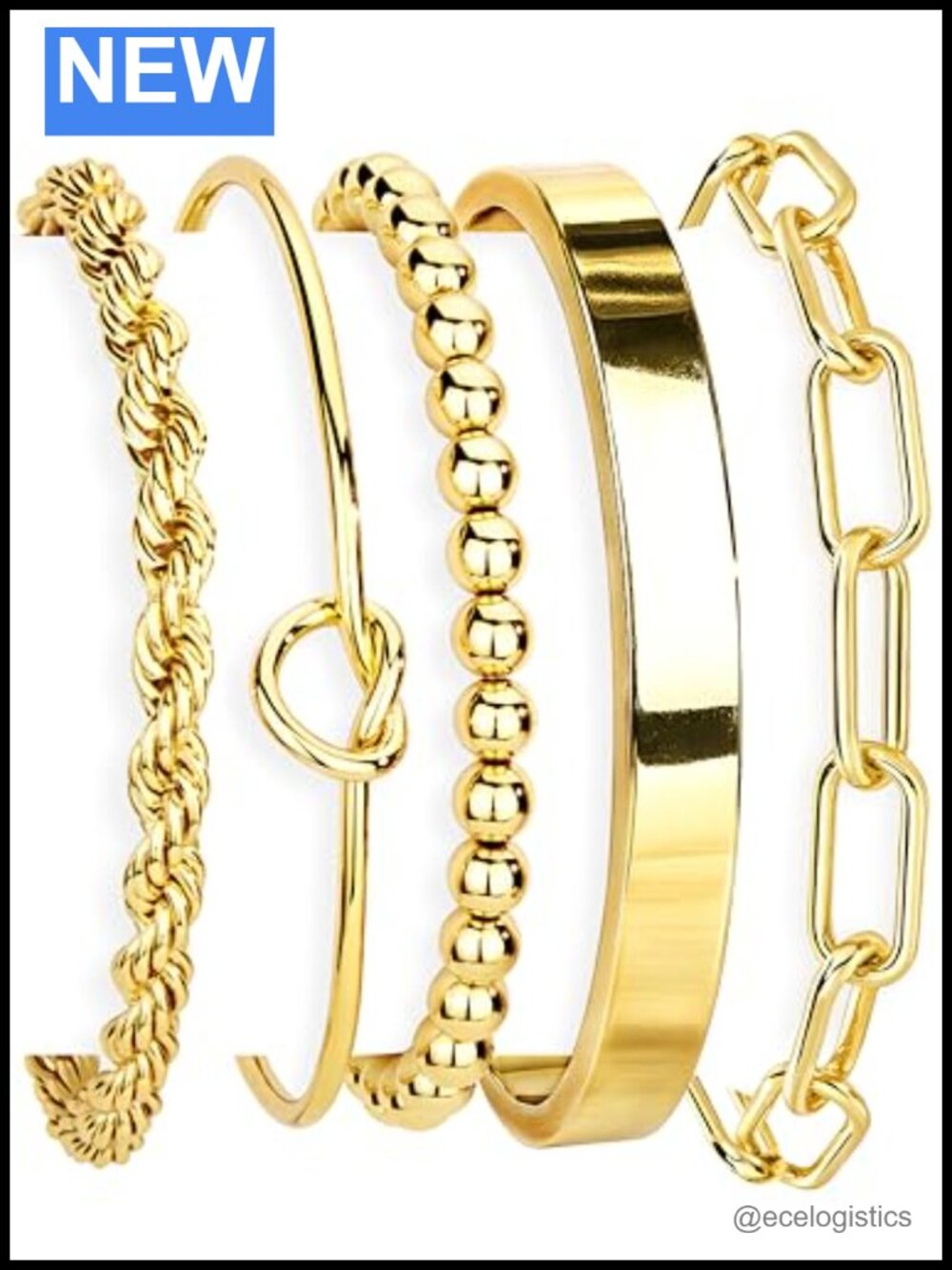 14K Gold Plated Cuff Bracelet Set for Women Stackable Bangle